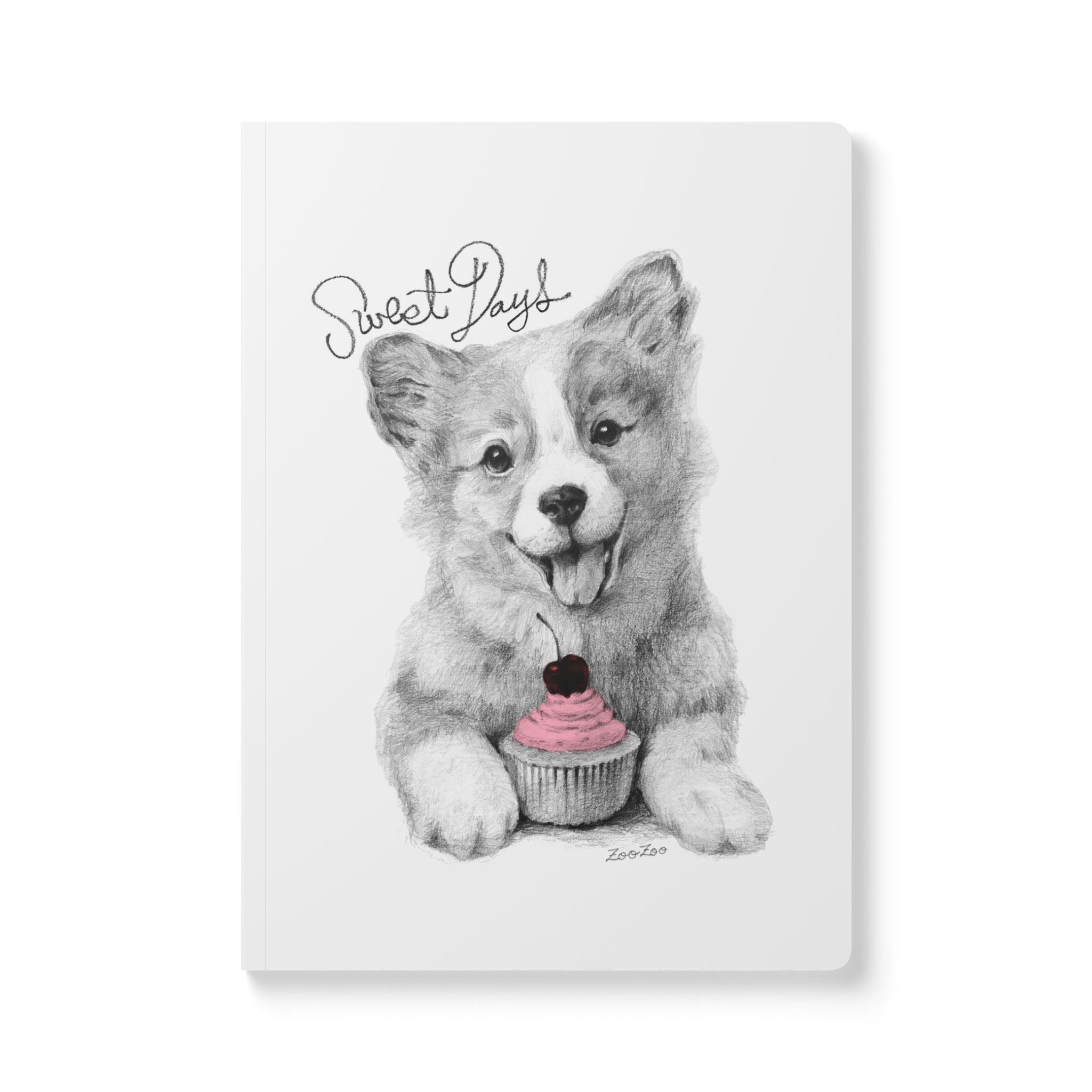 Softcover Journal – Corgi with Cupcake | Sweet Days | Calligraphy