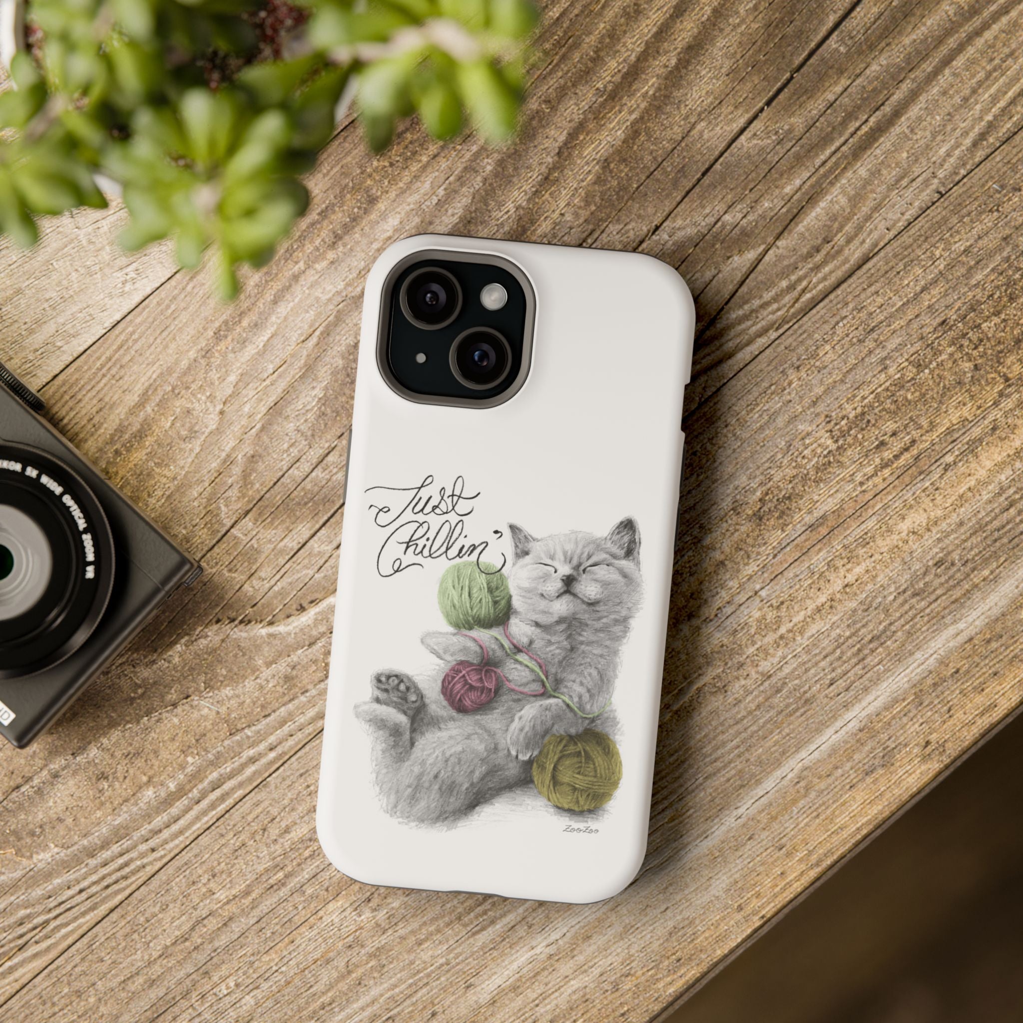 MagSafe Tough iPhone Case – Cat with Yarns | Just Chillin' | Calligraphy