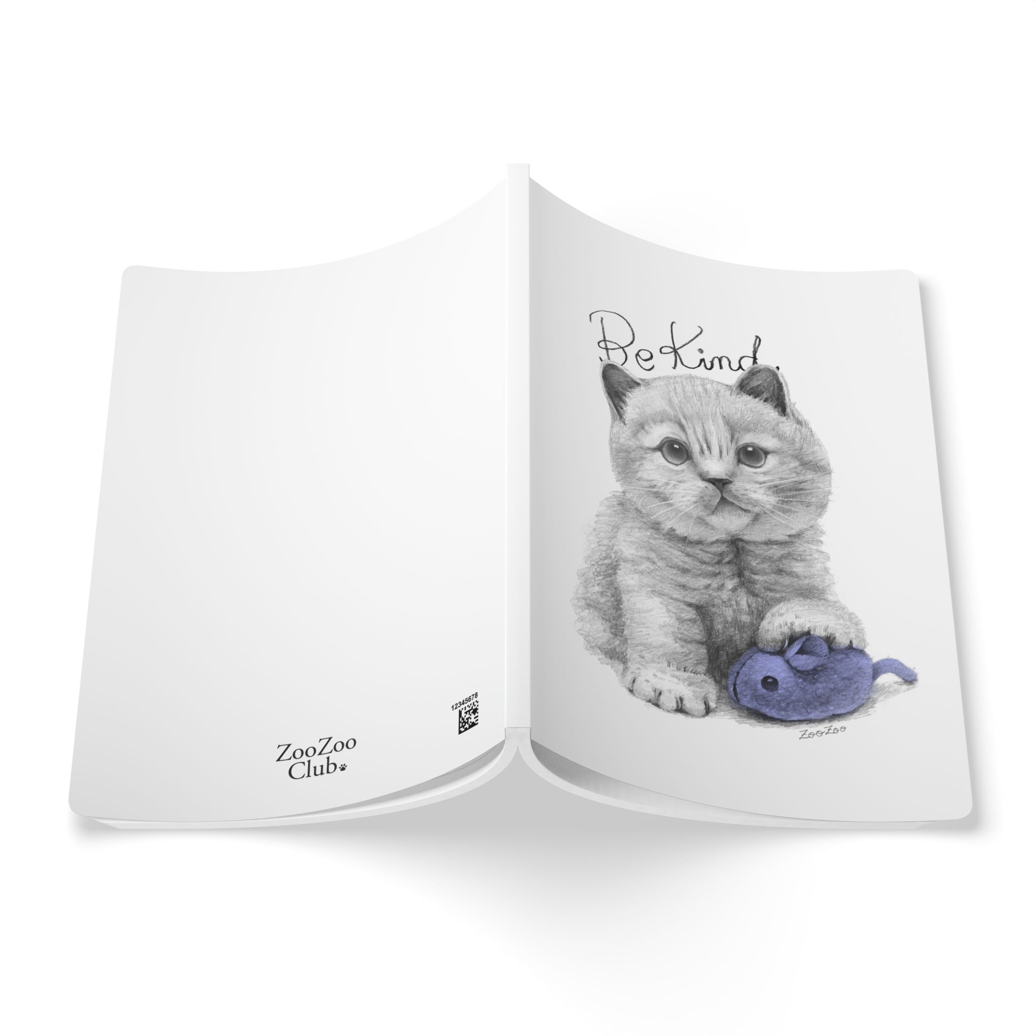 Softcover Journal – Cat with Mice Toy | Be Kind | Calligraphy