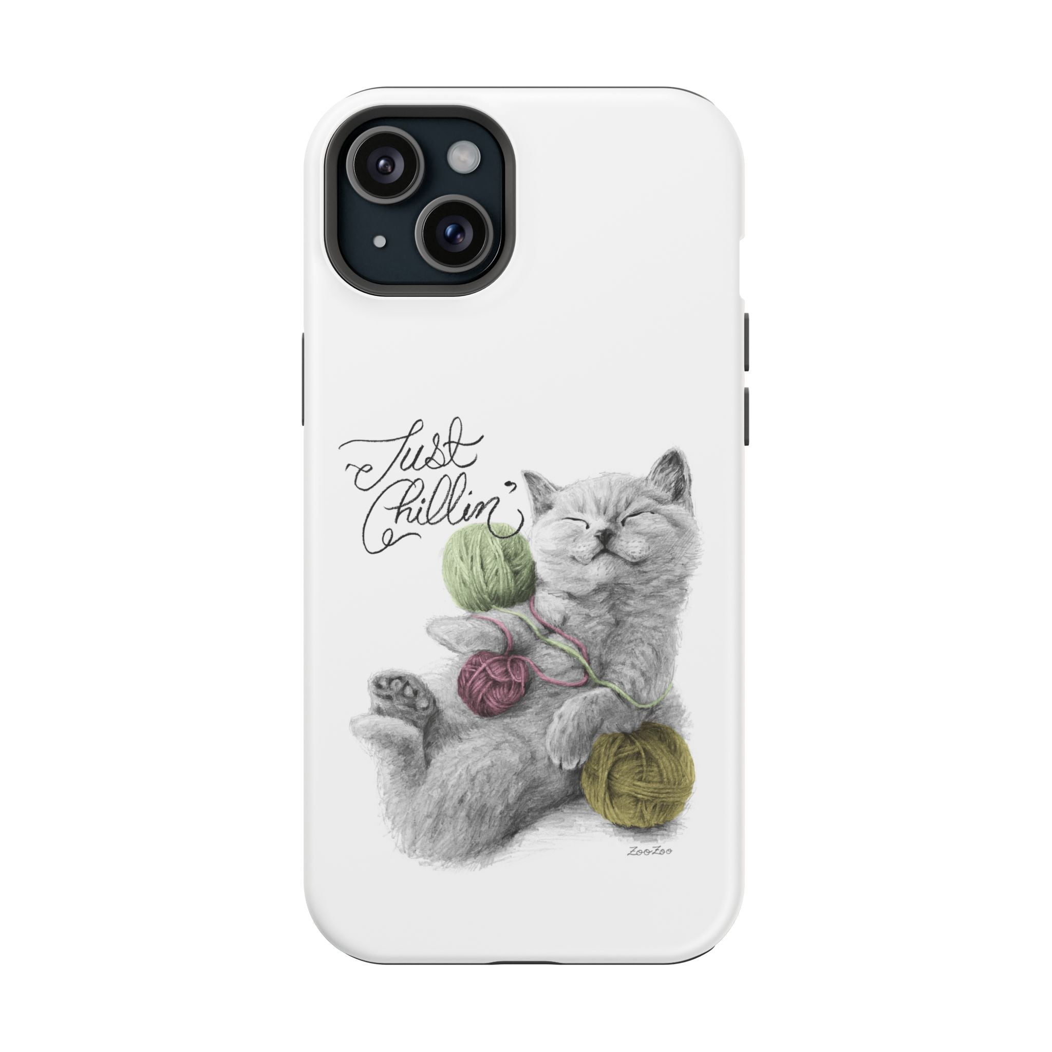 MagSafe Tough iPhone Case – Cat with Yarns | Just Chillin' | Calligraphy