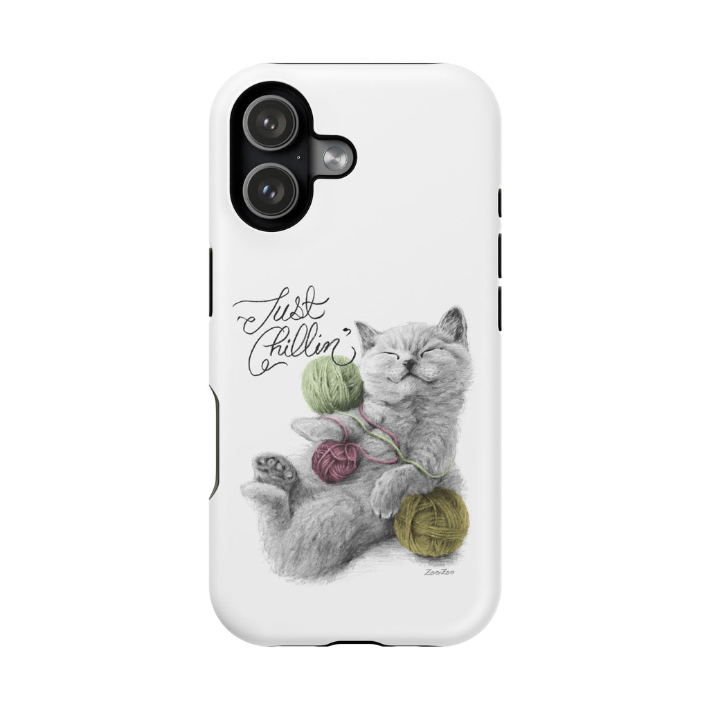 MagSafe Tough iPhone Case – Cat with Yarns | Just Chillin' | Calligraphy