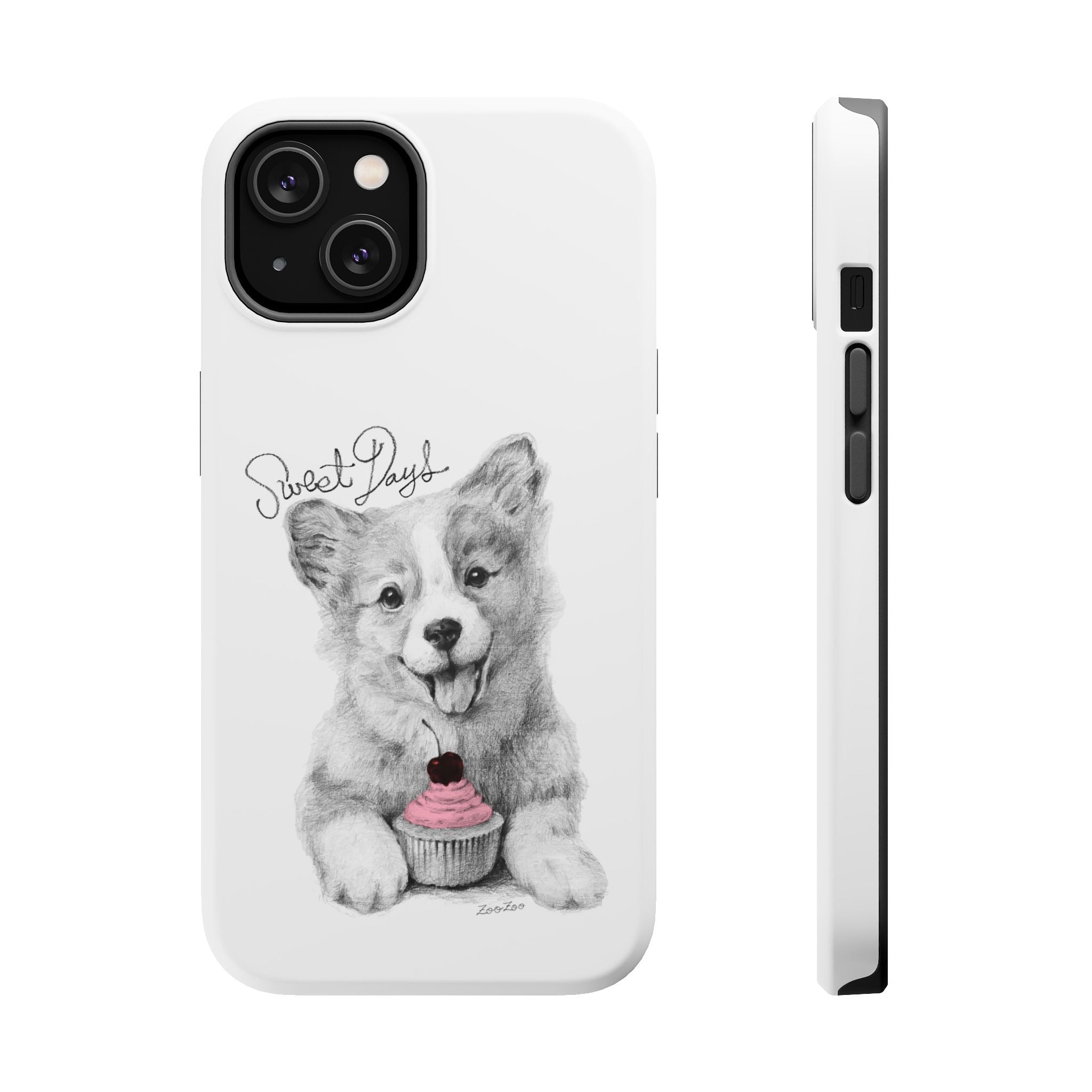MagSafe Tough iPhone Case – Corgi with Cupcake | Sweet Days | Calligraphy