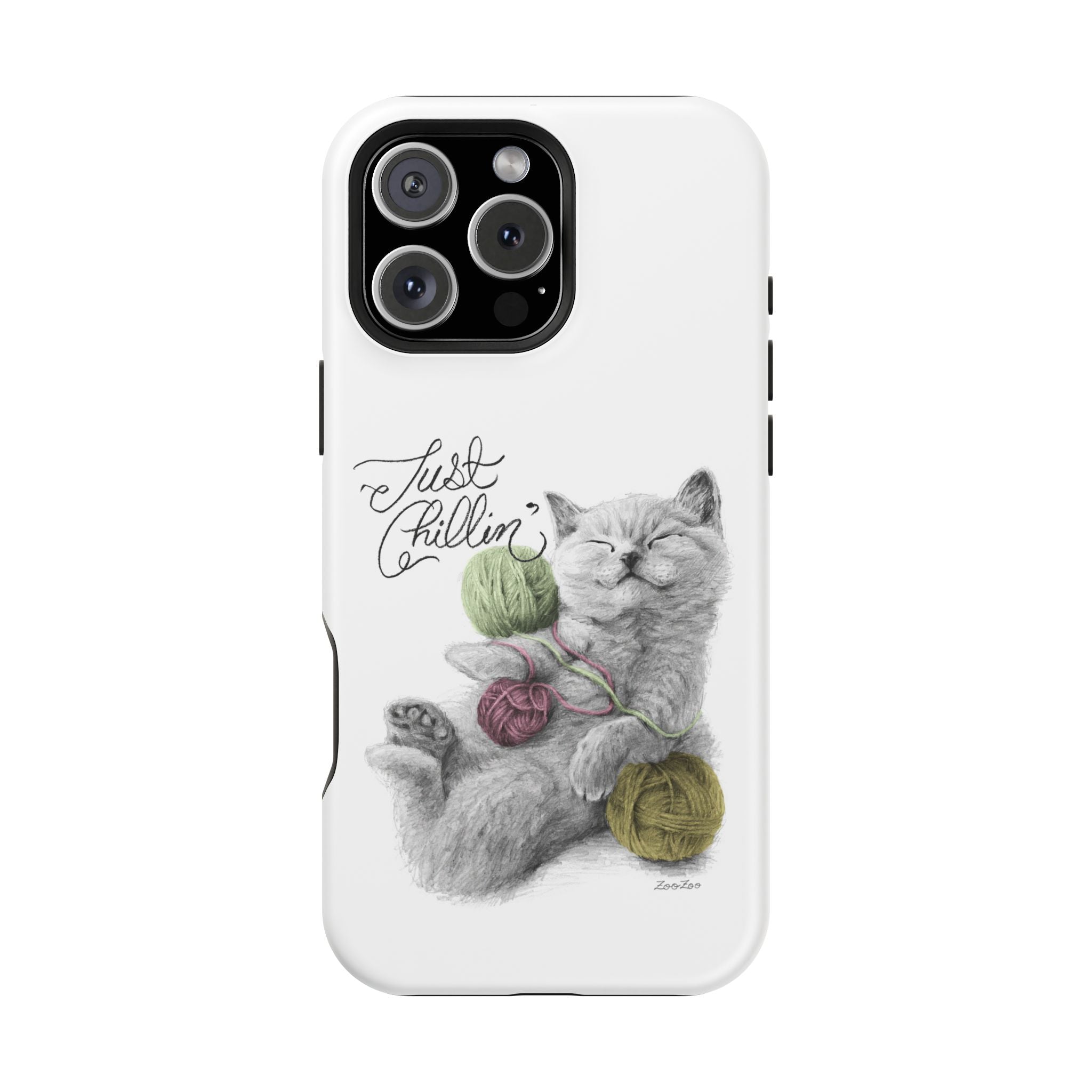 MagSafe Tough iPhone Case – Cat with Yarns | Just Chillin' | Calligraphy