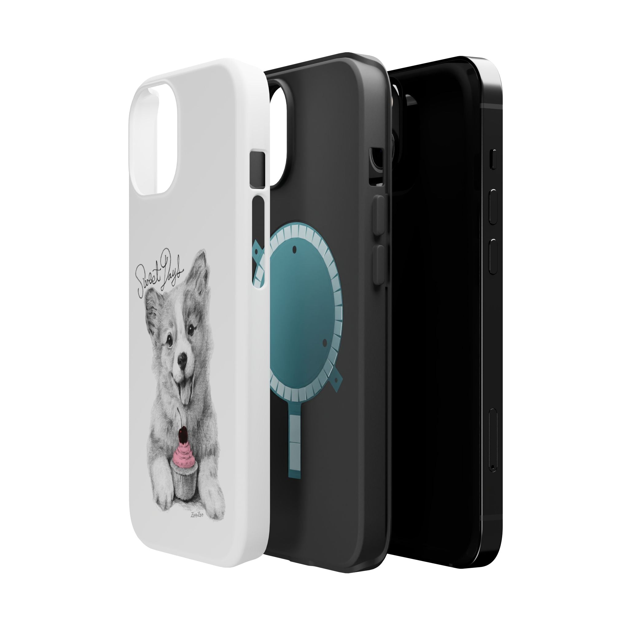 MagSafe Tough iPhone Case – Corgi with Cupcake | Sweet Days | Calligraphy