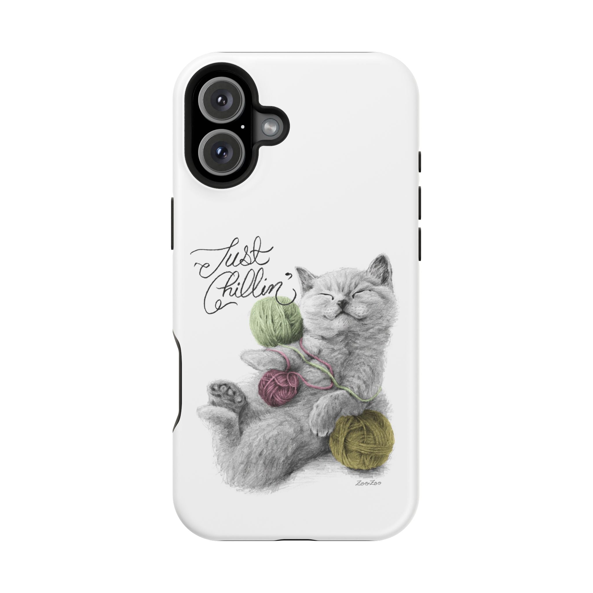 MagSafe Tough iPhone Case – Cat with Yarns | Just Chillin' | Calligraphy