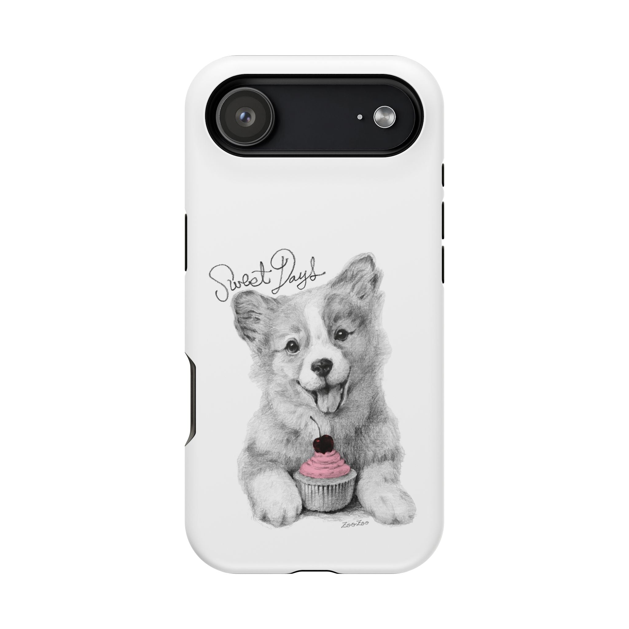 MagSafe Tough iPhone Case – Corgi with Cupcake | Sweet Days | Calligraphy