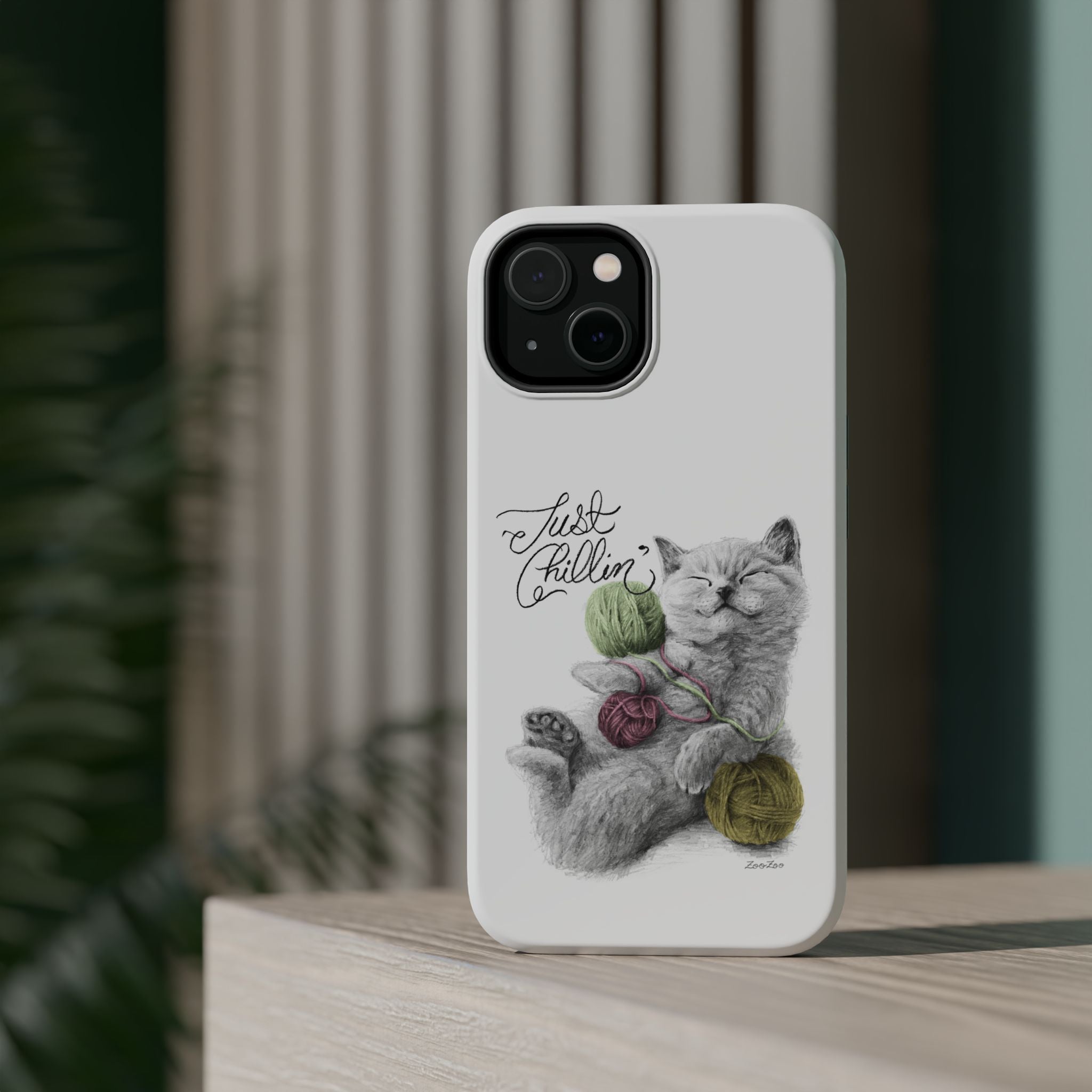 MagSafe Tough iPhone Case – Cat with Yarns | Just Chillin' | Calligraphy