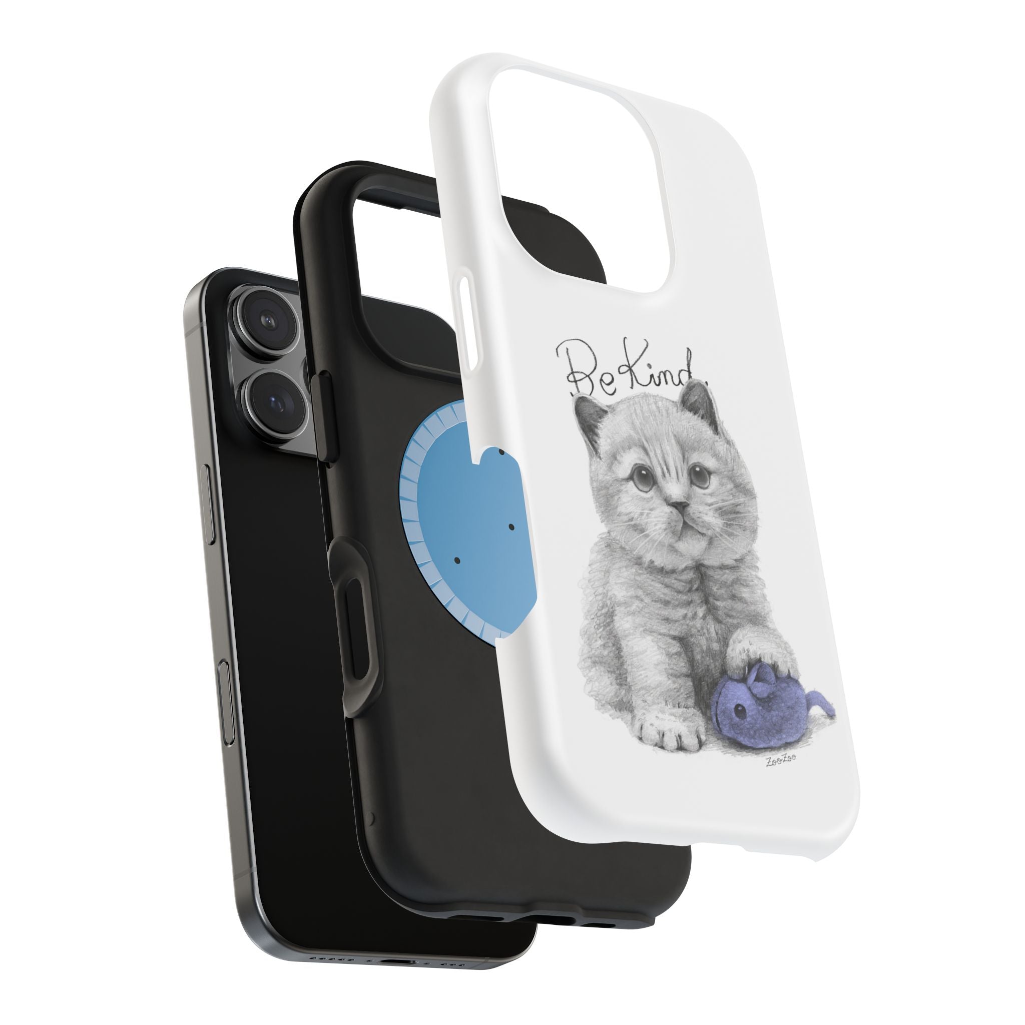 MagSafe Tough iPhone Case – Cat with Mice Toy | Be Kind | Calligraphy
