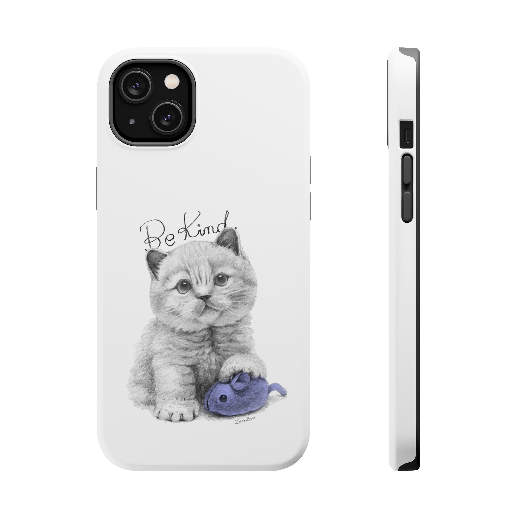 MagSafe Tough iPhone Case – Cat with Mice Toy | Be Kind | Calligraphy