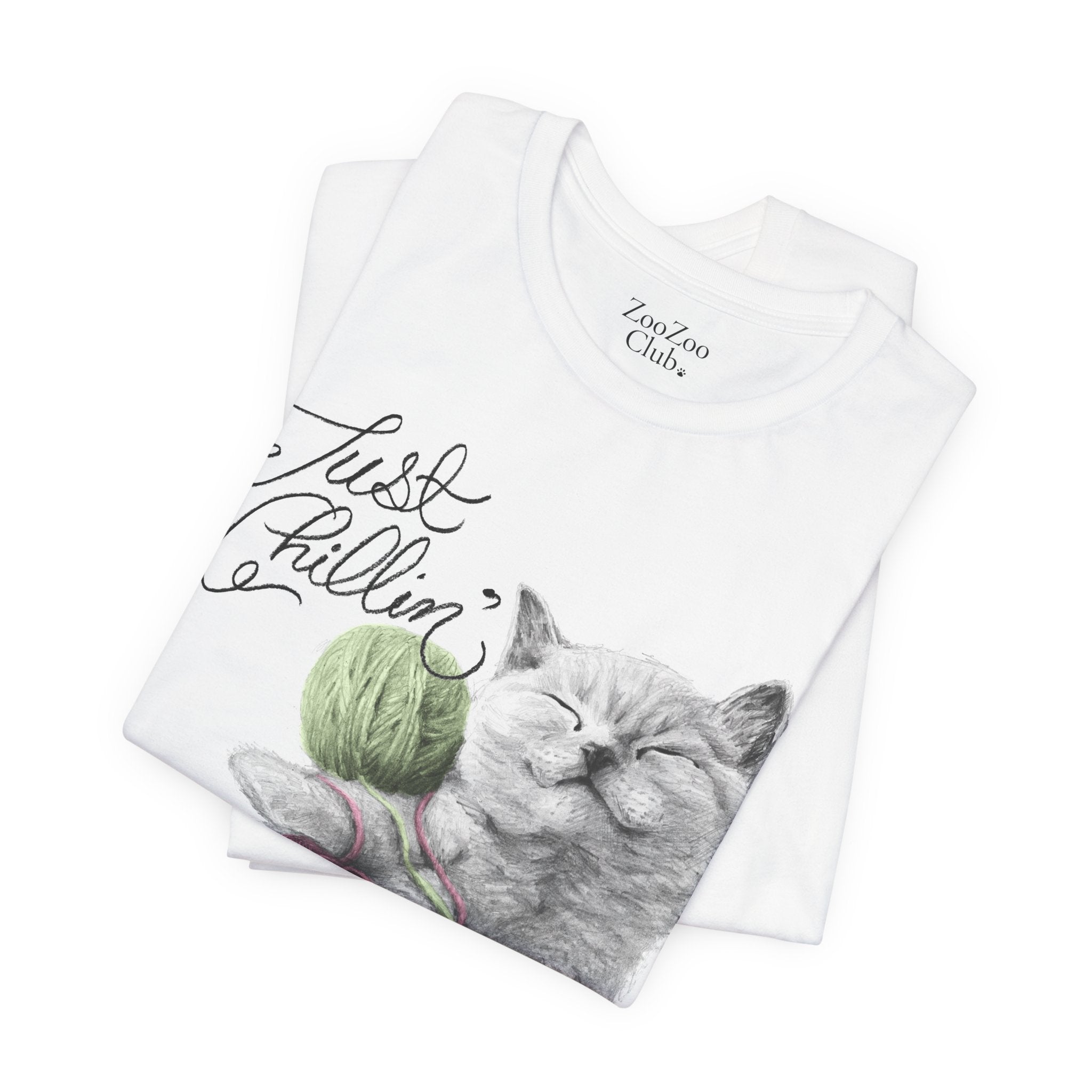 Unisex Cotton Tee – Cat with Yarns | Just Chillin' | Calligraphy