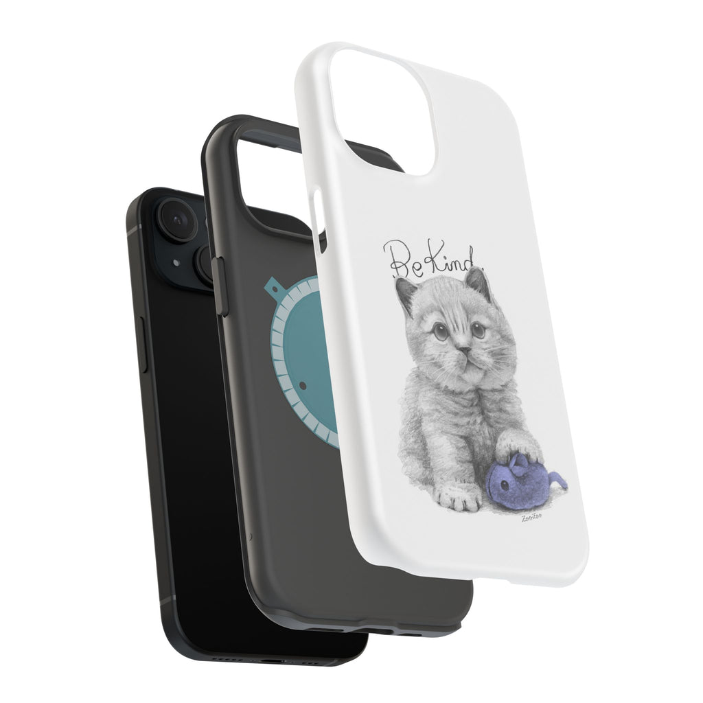 MagSafe Tough iPhone Case – Cat with Mice Toy | Be Kind | Calligraphy
