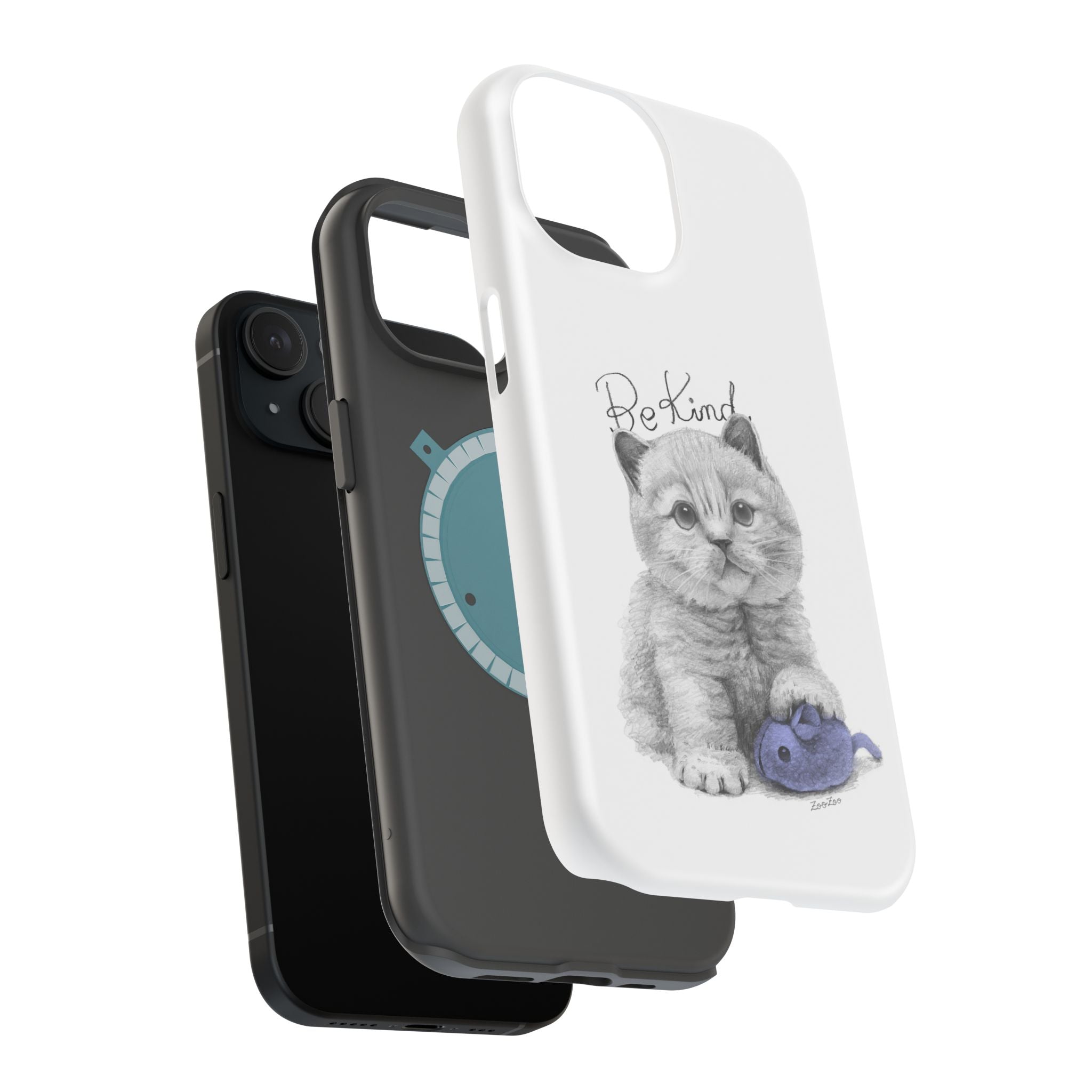 MagSafe Tough iPhone Case – Cat with Mice Toy | Be Kind | Calligraphy
