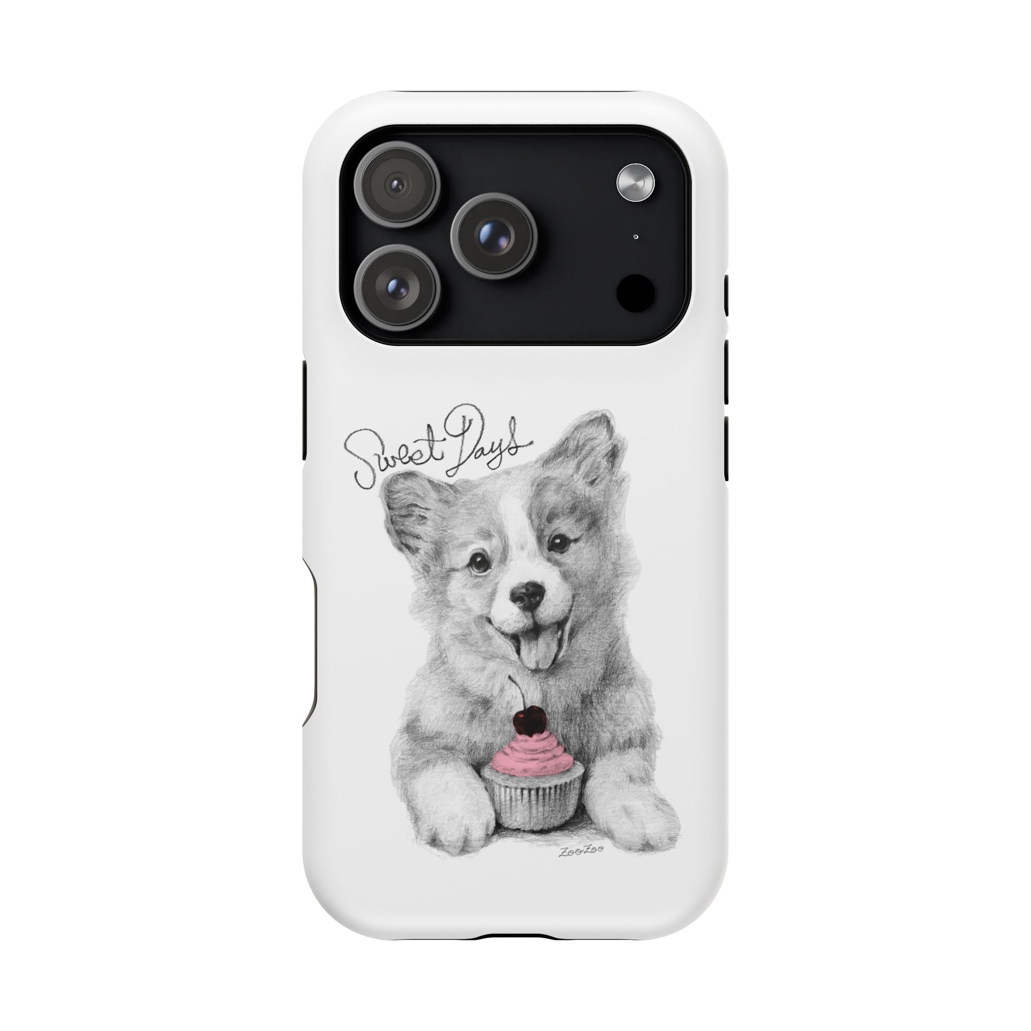 MagSafe Tough iPhone Case – Corgi with Cupcake | Sweet Days | Calligraphy