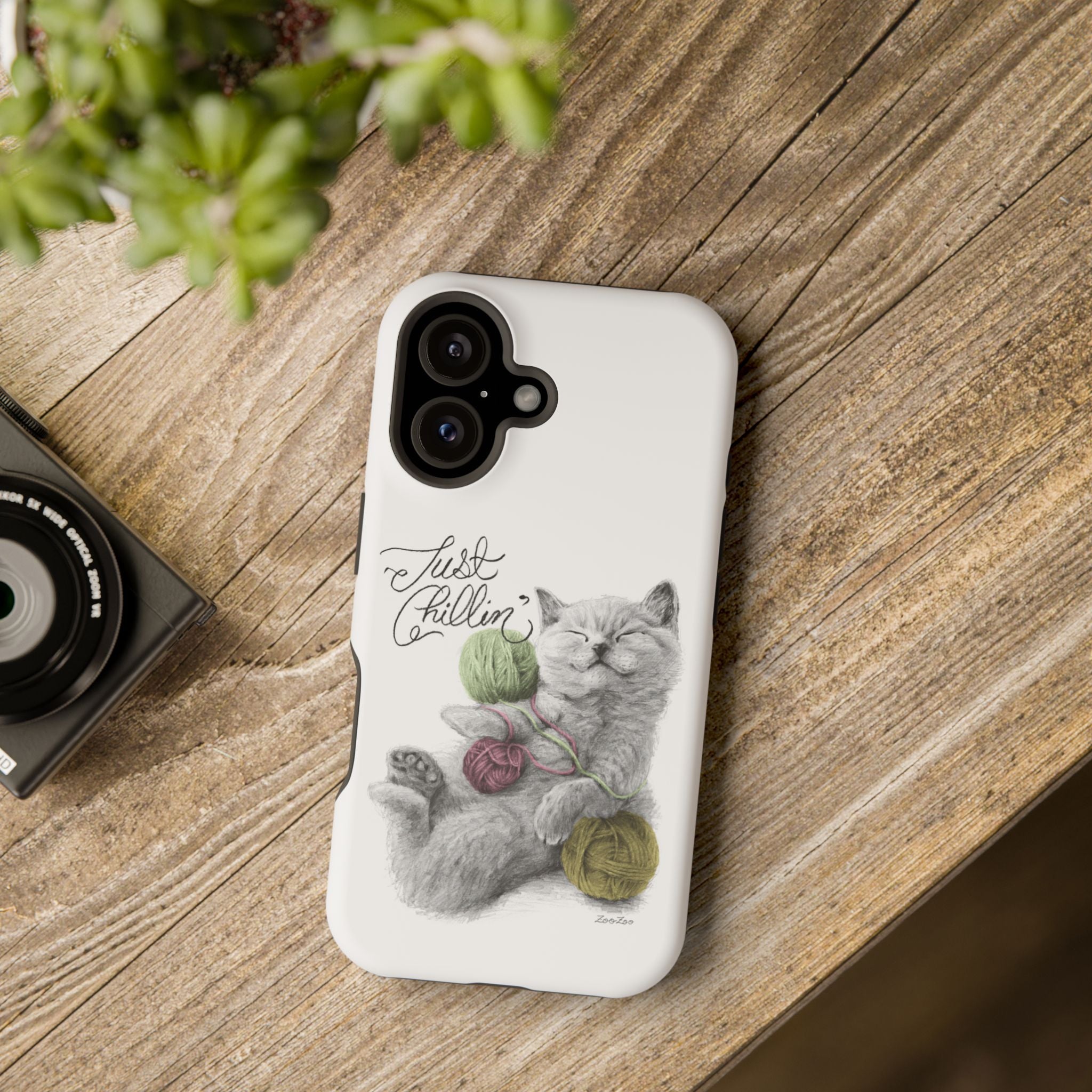 MagSafe Tough iPhone Case – Cat with Yarns | Just Chillin' | Calligraphy