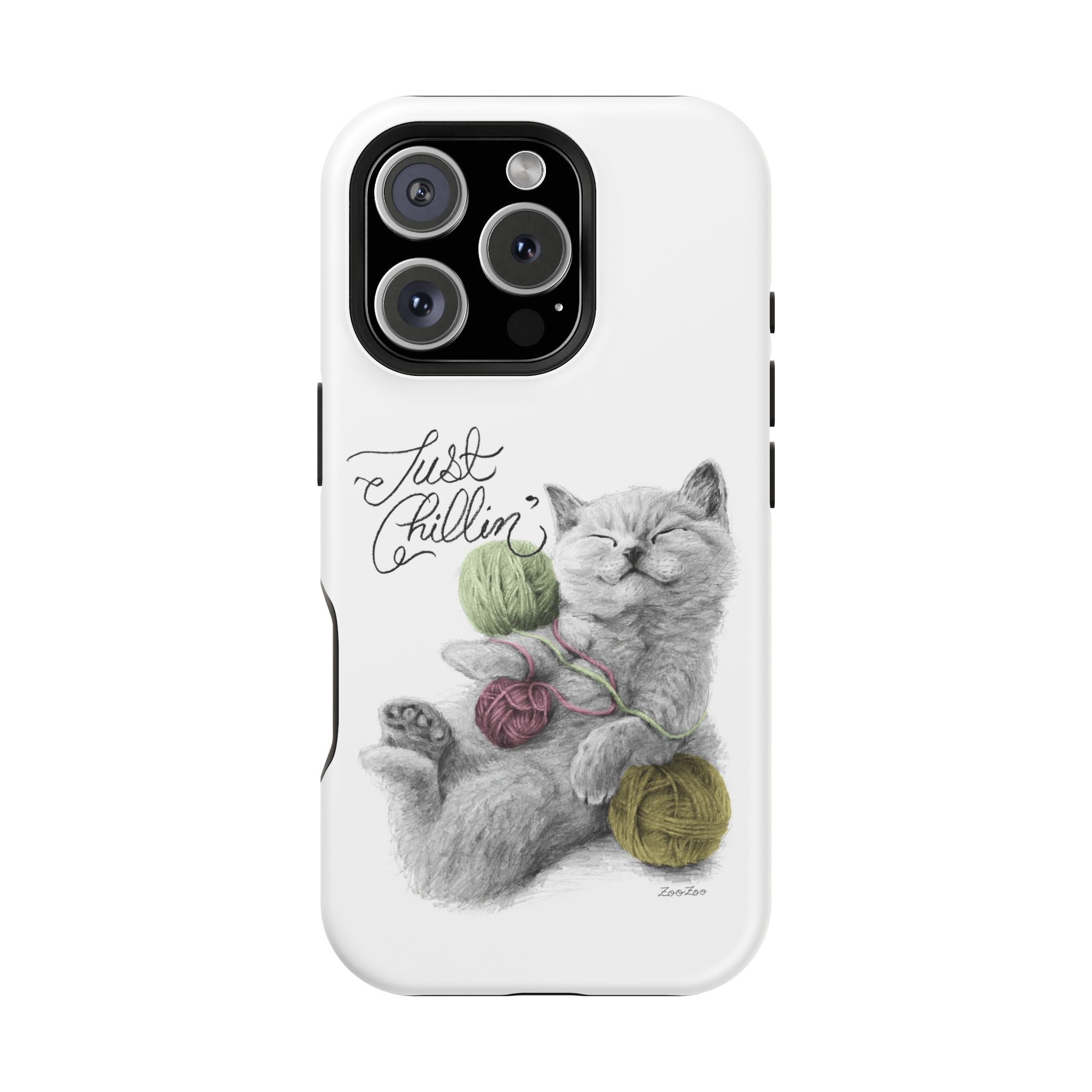 MagSafe Tough iPhone Case – Cat with Yarns | Just Chillin' | Calligraphy