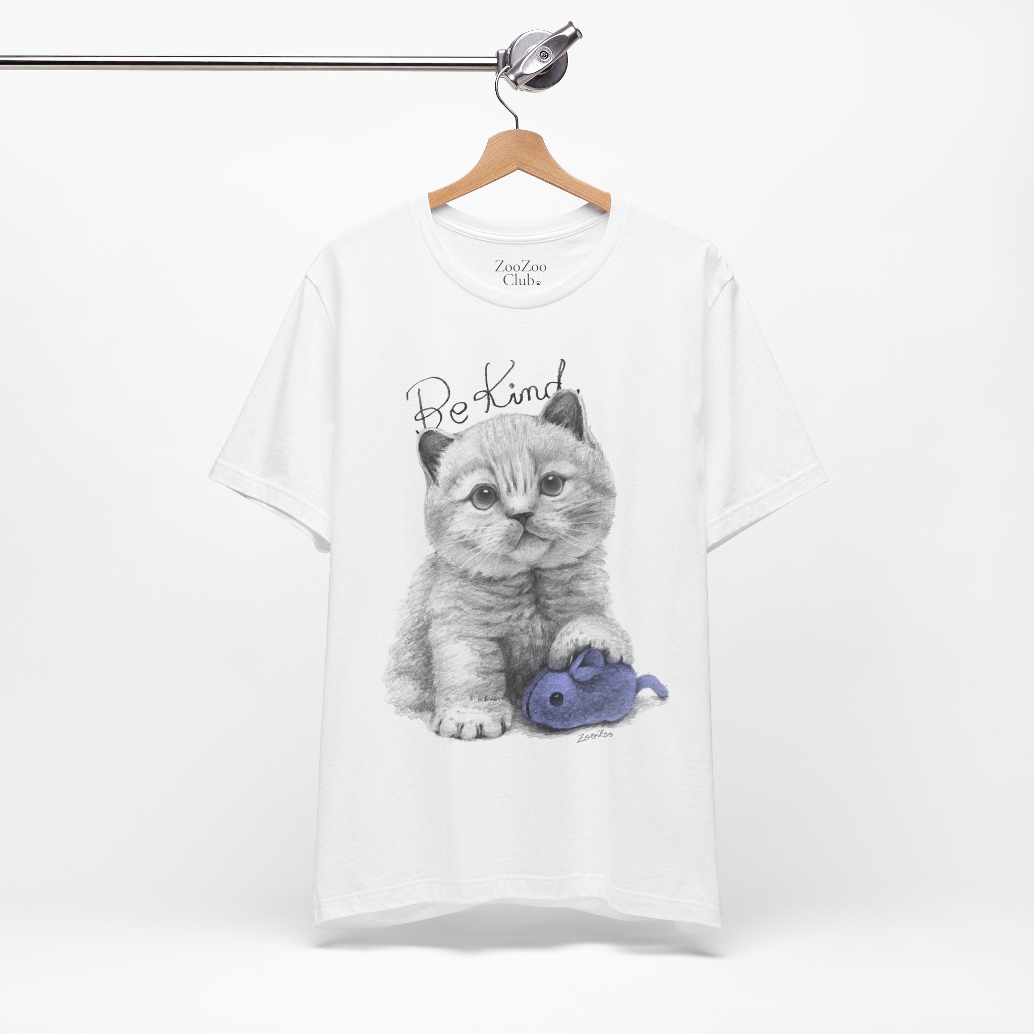 Unisex Cotton Tee – Cat with Mice Toy | Be Kind | Calligraphy