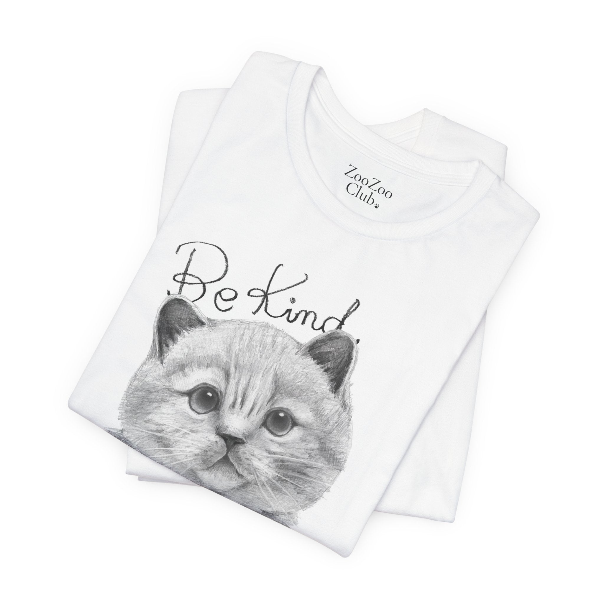 Unisex Cotton Tee – Cat with Mice Toy | Be Kind | Calligraphy