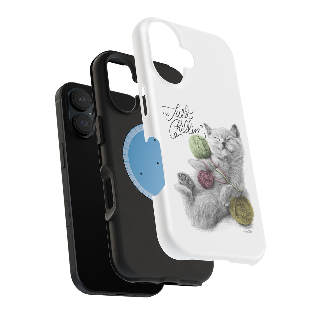 MagSafe Tough iPhone Case – Cat with Yarns | Just Chillin' | Calligraphy