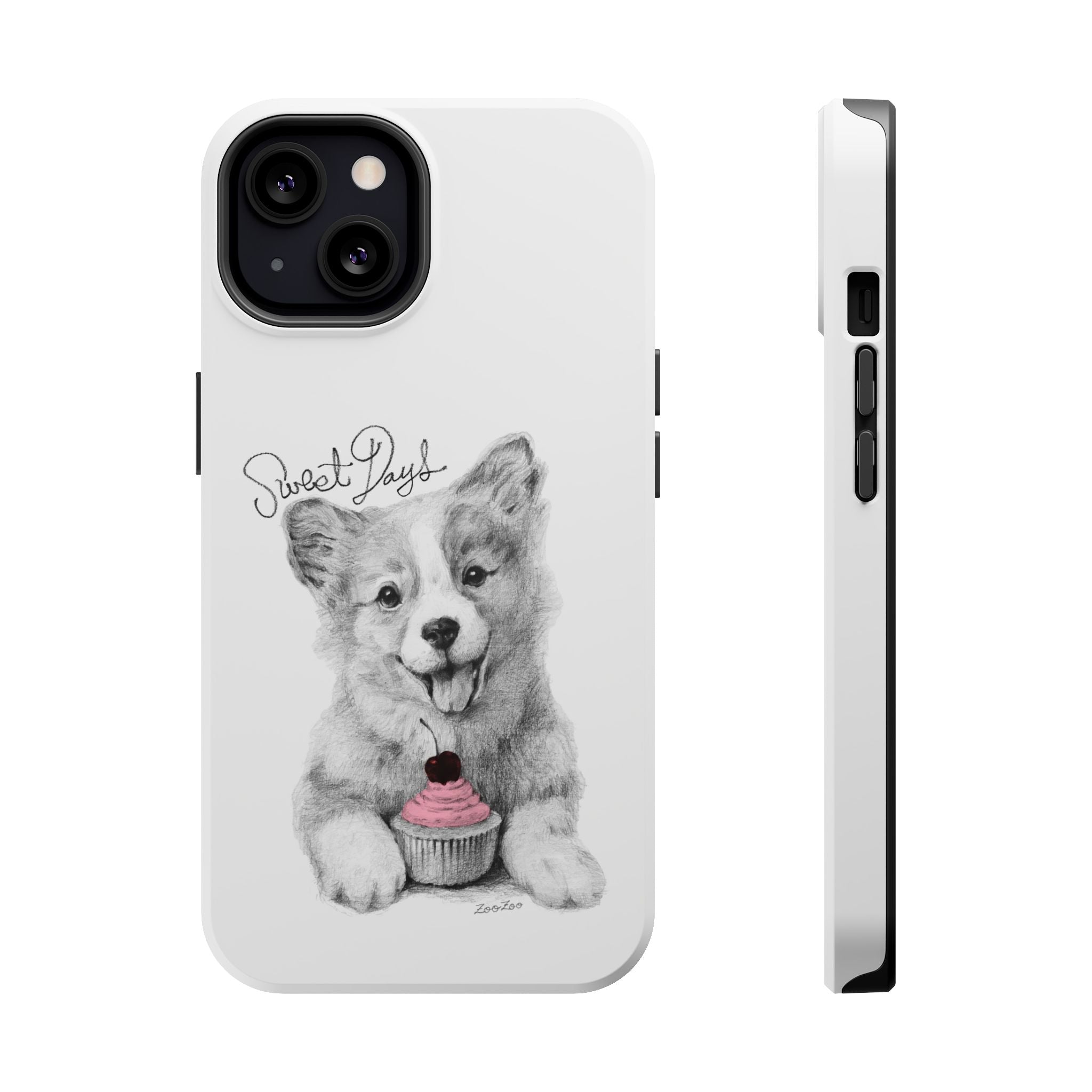 MagSafe Tough iPhone Case – Corgi with Cupcake | Sweet Days | Calligraphy