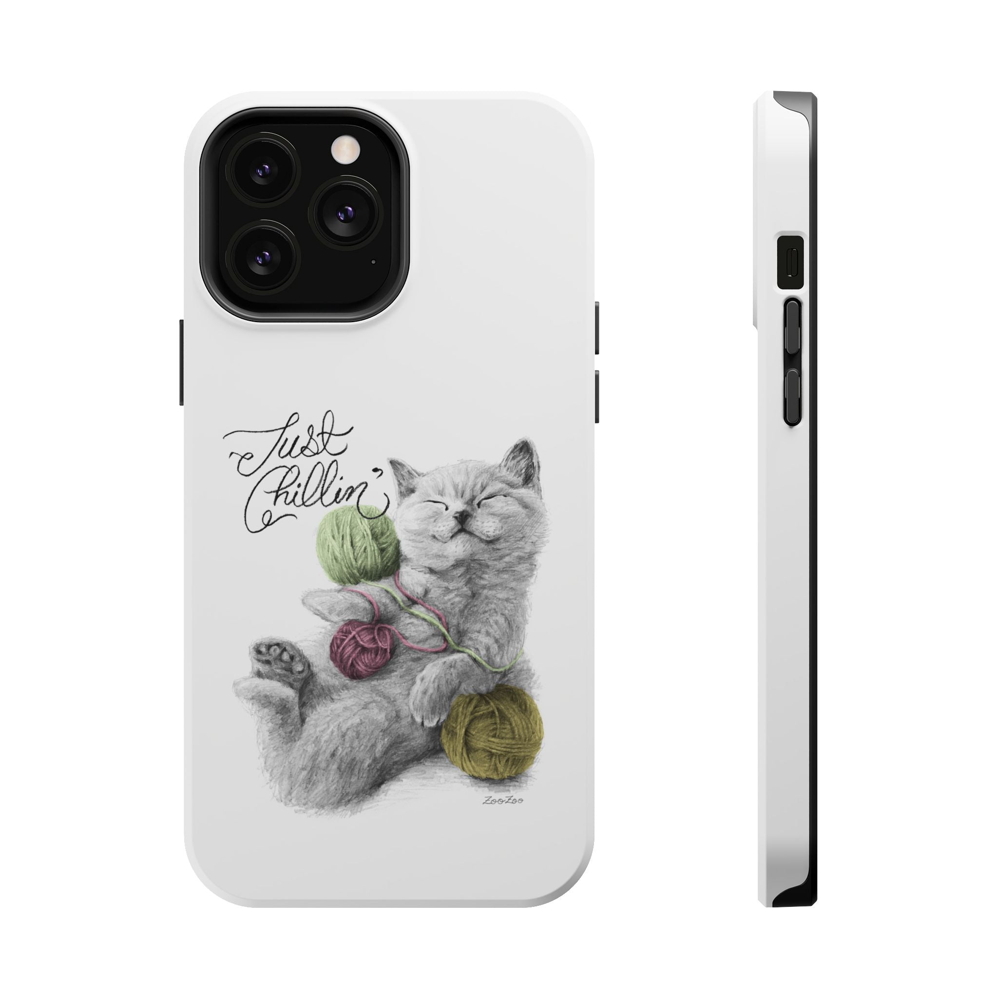 MagSafe Tough iPhone Case – Cat with Yarns | Just Chillin' | Calligraphy