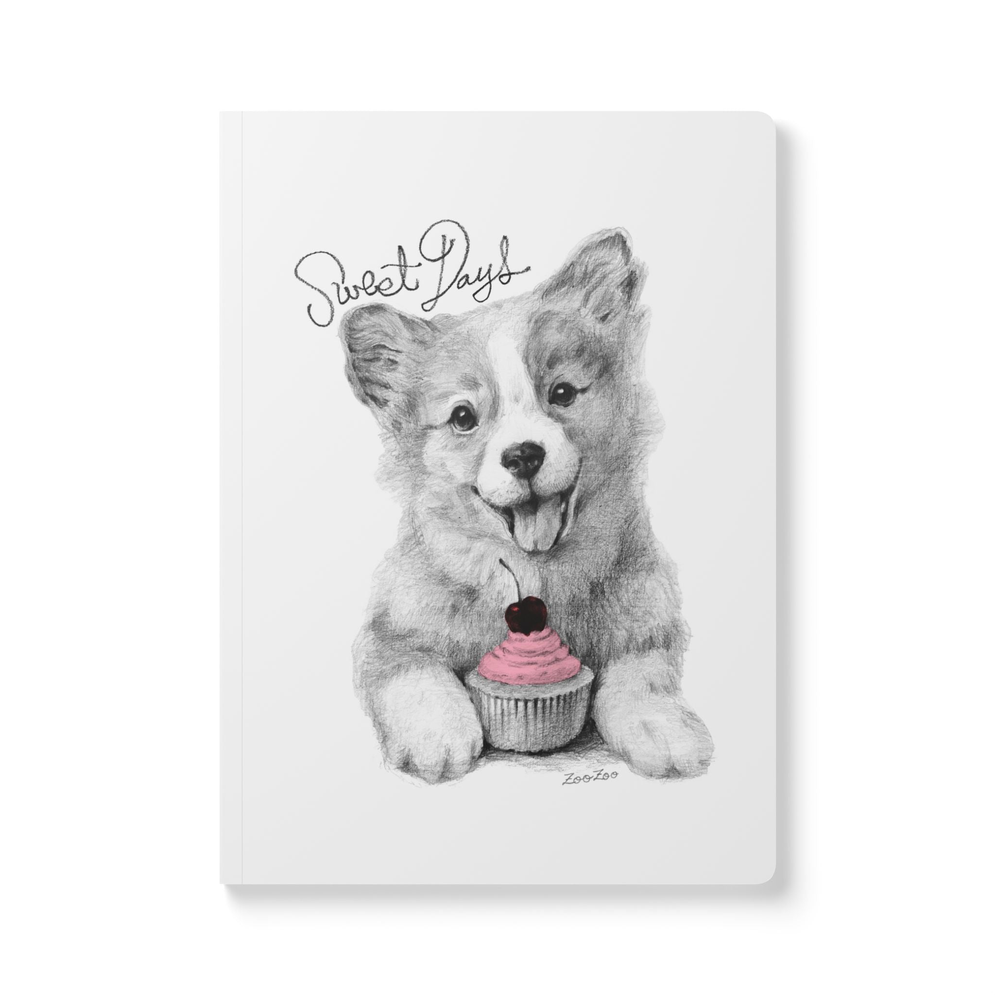 Softcover Journal – Corgi with Cupcake | Sweet Days | Calligraphy