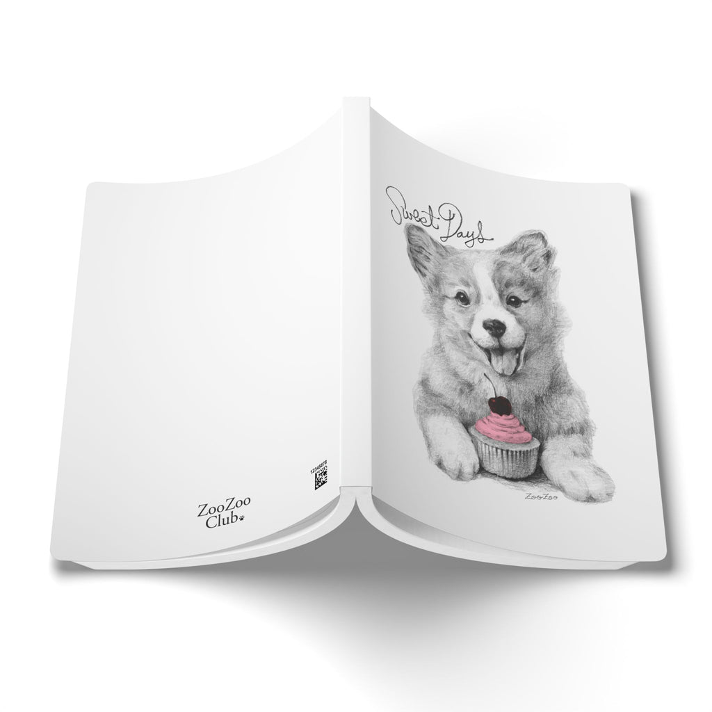 Softcover Journal – Corgi with Cupcake | Sweet Days | Calligraphy