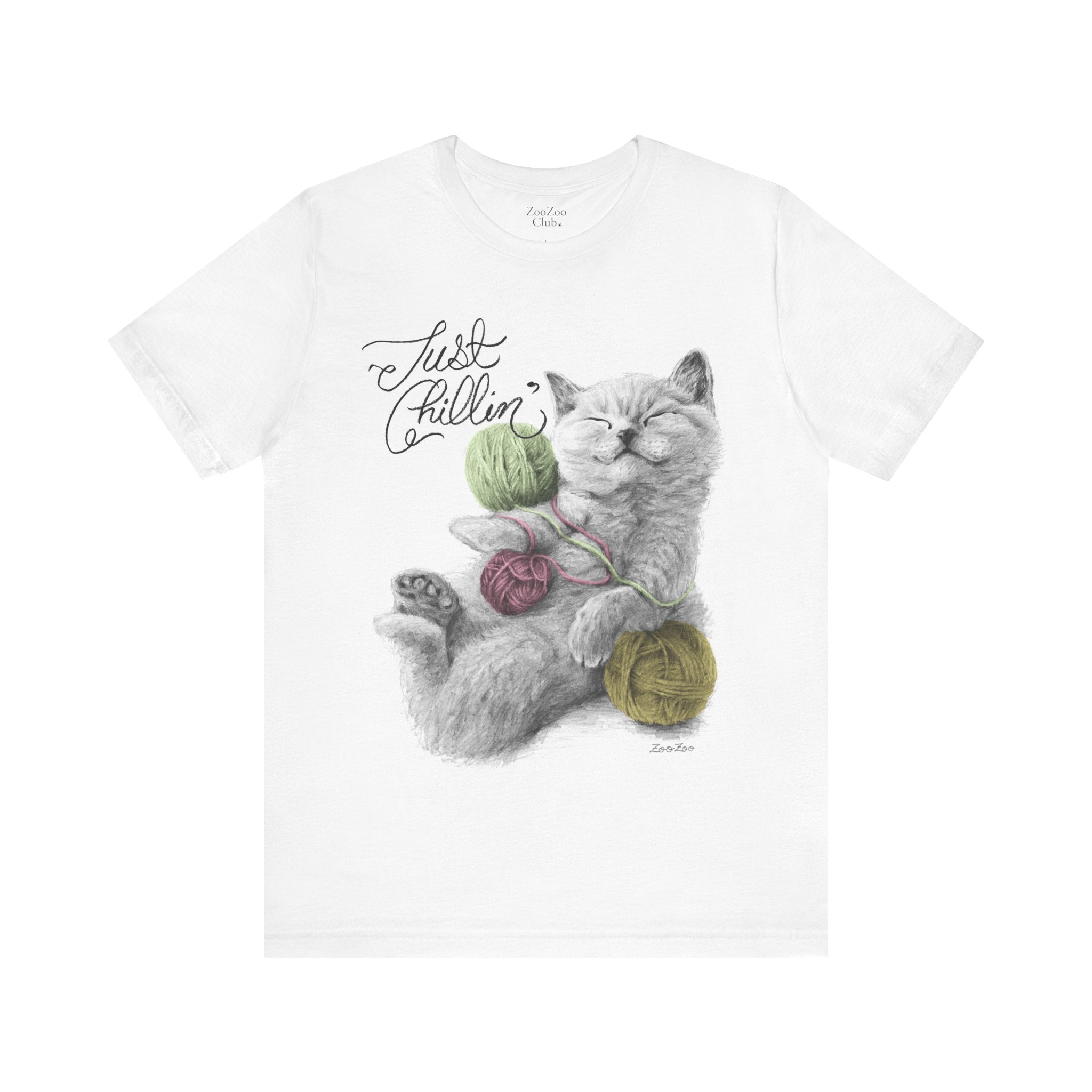 Unisex Cotton Tee – Cat with Yarns | Just Chillin' | Calligraphy