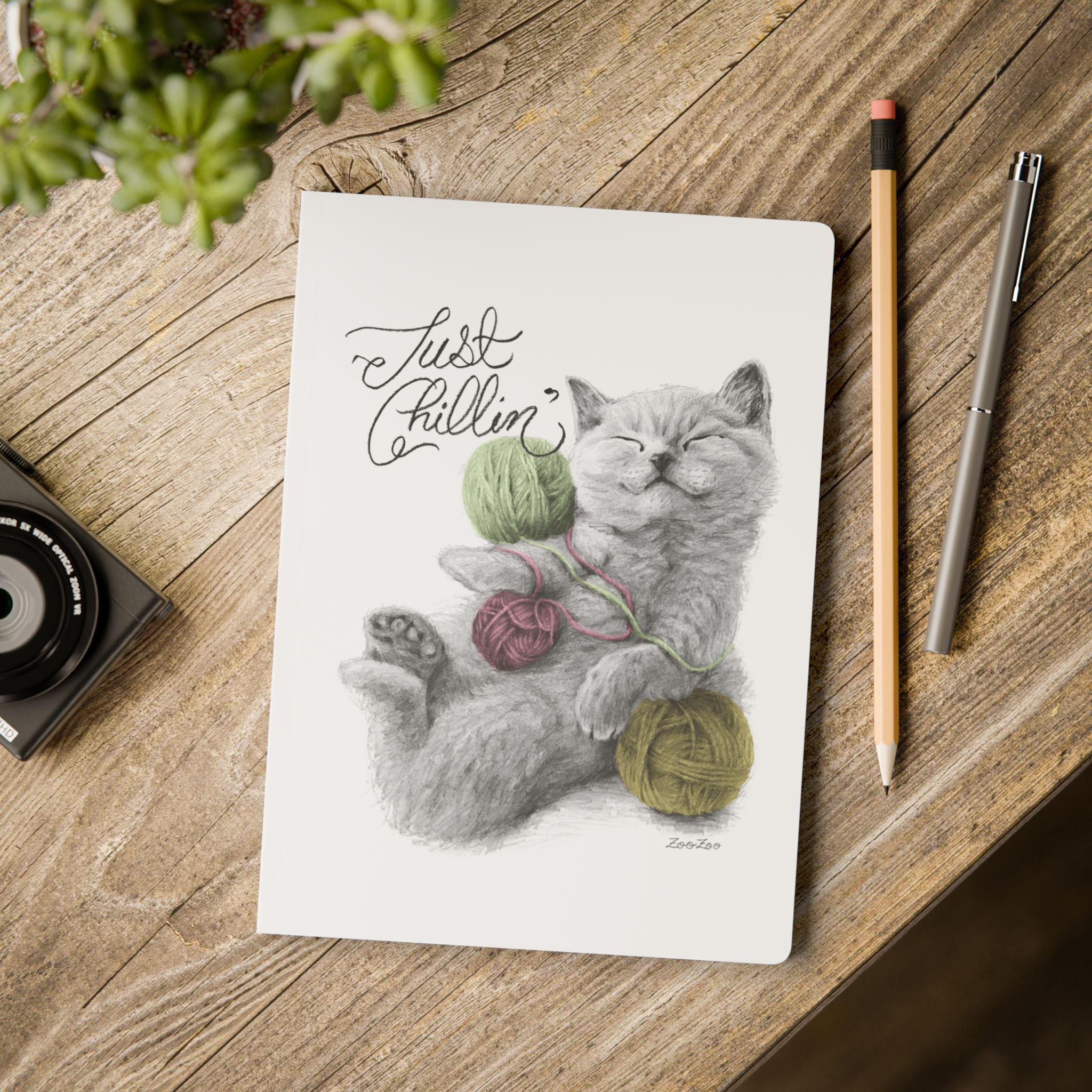 Softcover Journal – Cat with Yarns | Just Chillin' | Calligraphy