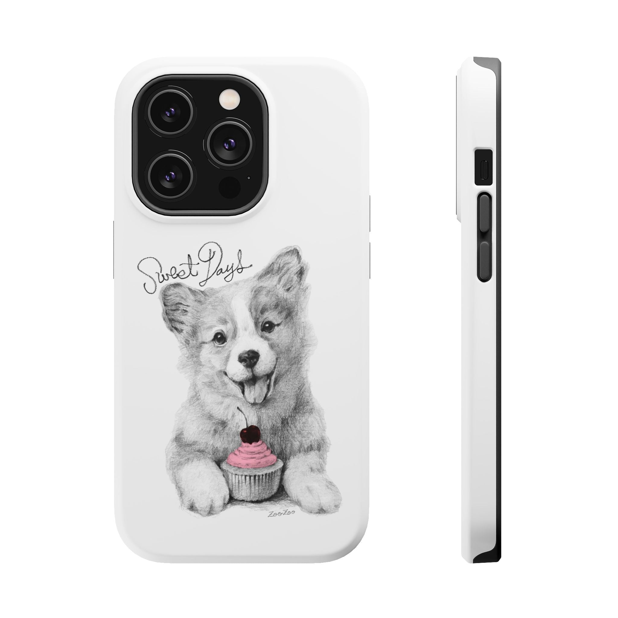 MagSafe Tough iPhone Case – Corgi with Cupcake | Sweet Days | Calligraphy