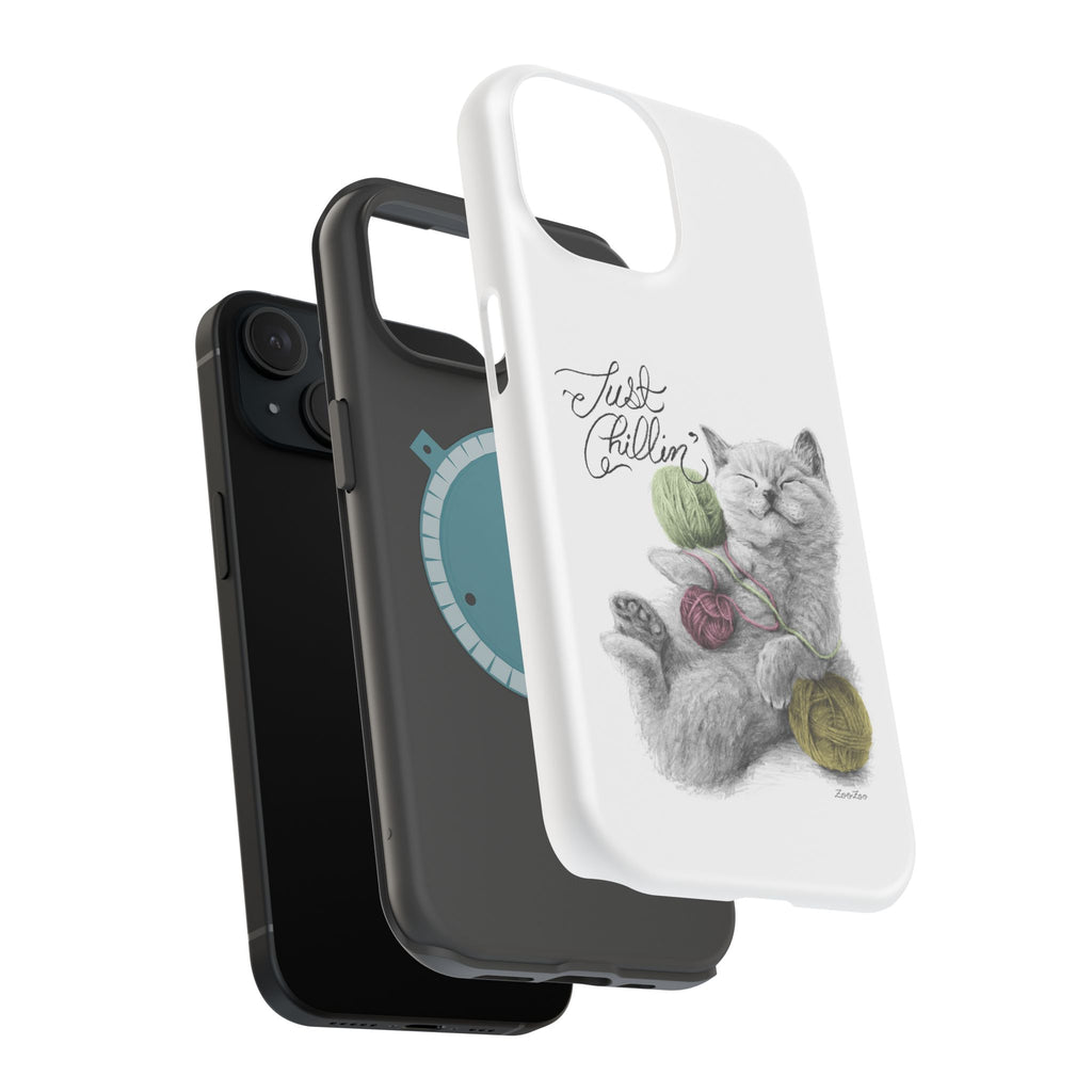 MagSafe Tough iPhone Case – Cat with Yarns | Just Chillin' | Calligraphy