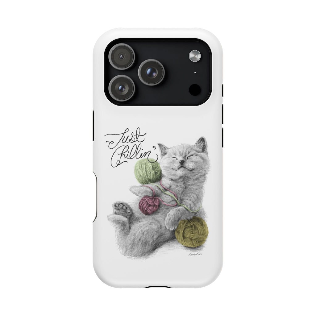 MagSafe Tough iPhone Case – Cat with Yarns | Just Chillin' | Calligraphy