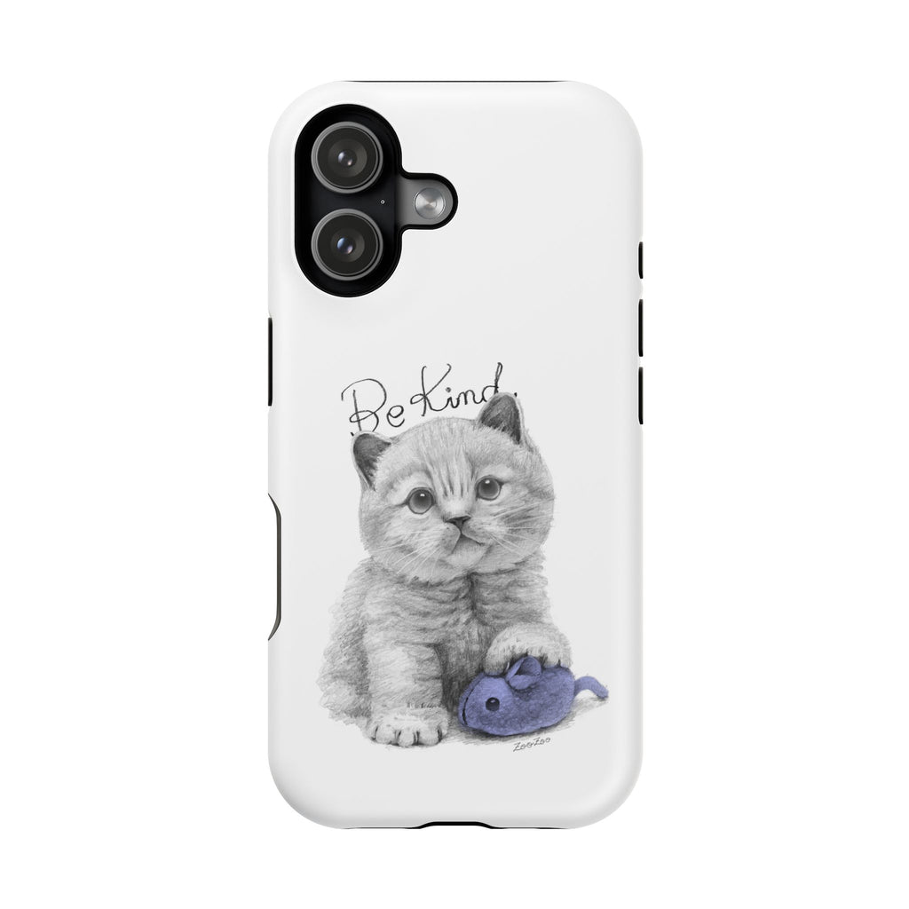 MagSafe Tough iPhone Case – Cat with Mice Toy | Be Kind | Calligraphy
