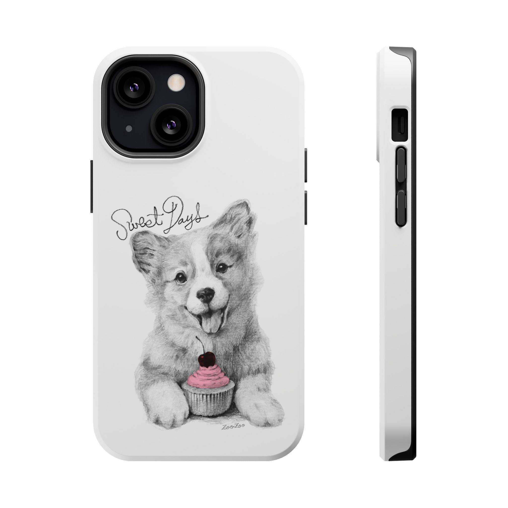 MagSafe Tough iPhone Case – Corgi with Cupcake | Sweet Days | Calligraphy