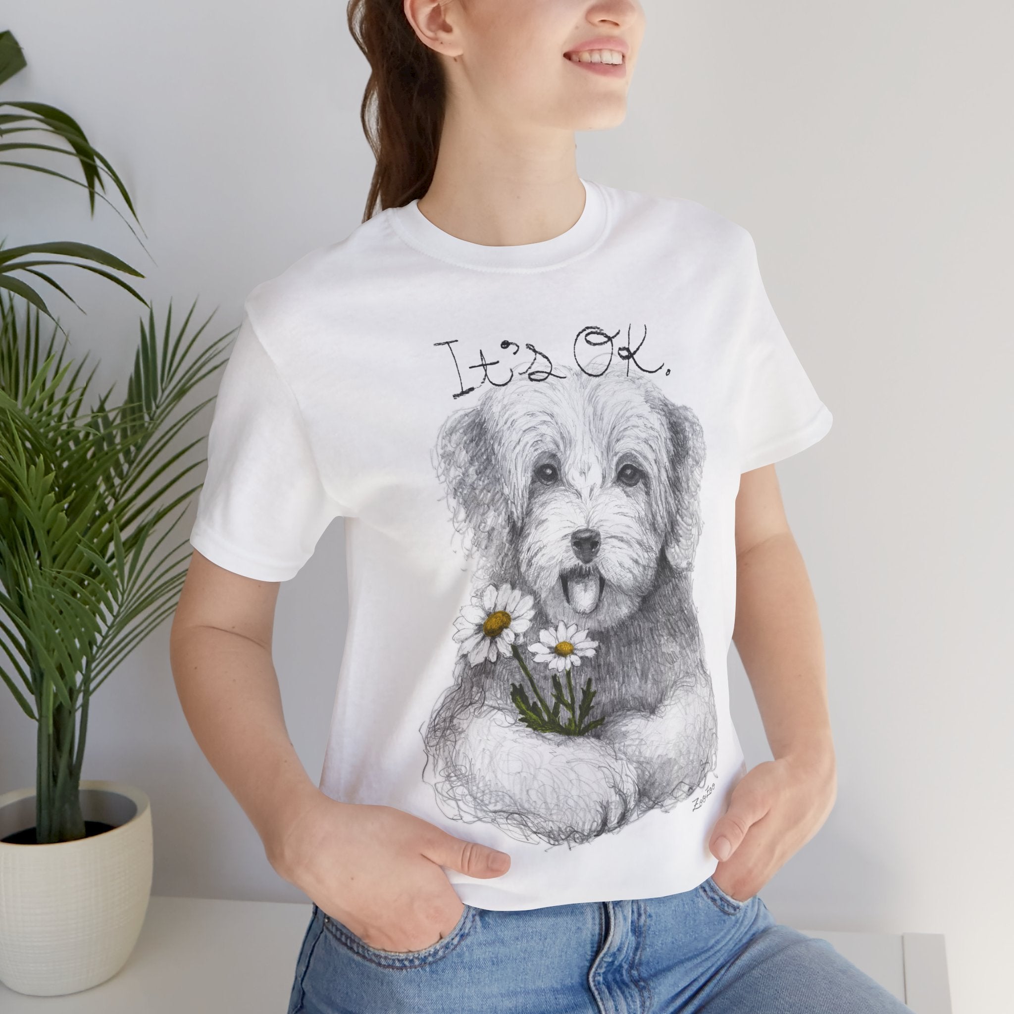 Unisex Cotton Tee – Dog with Daisy | It's OK | Calligraphy